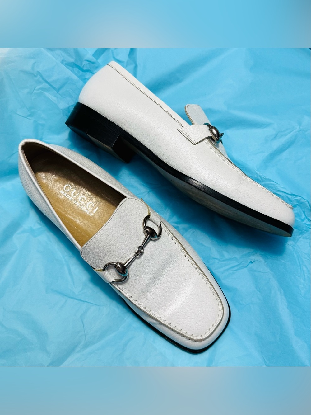 Gucci AUTHENTIC Vintage White Silver Horsebit Leather Loafers 36.5 Tom Ford RARE - Picture 2 of 16